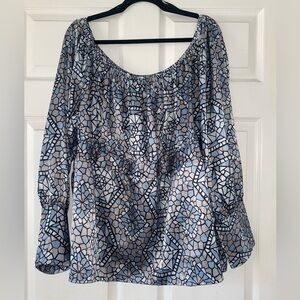Lane Bryant Long Sleeve Geo Print Boho Babydoll Blouse Top Women’s Size 26/28